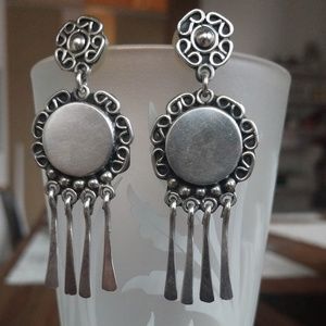 Mexican Sterling Silver Drop Earrings, vintage